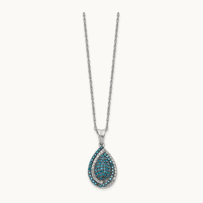 Blue and White Diamond Teardrop 18 in. Necklace, 14K White Gold