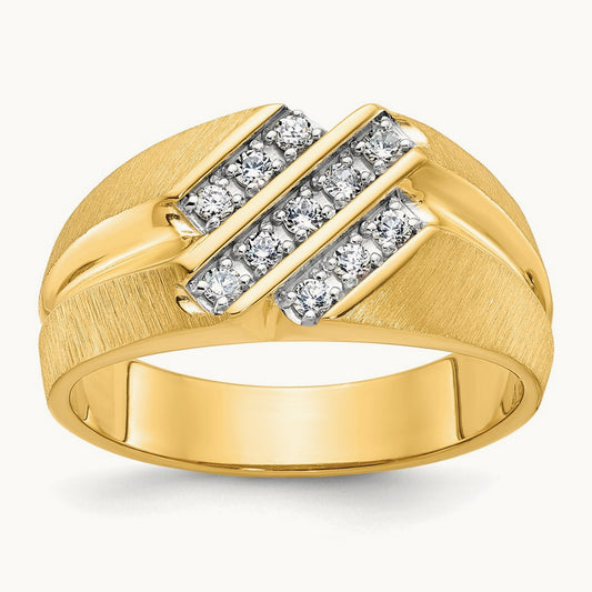 IBGoodman Men's Polished Satin and Grooved Diamond Ring, 14K