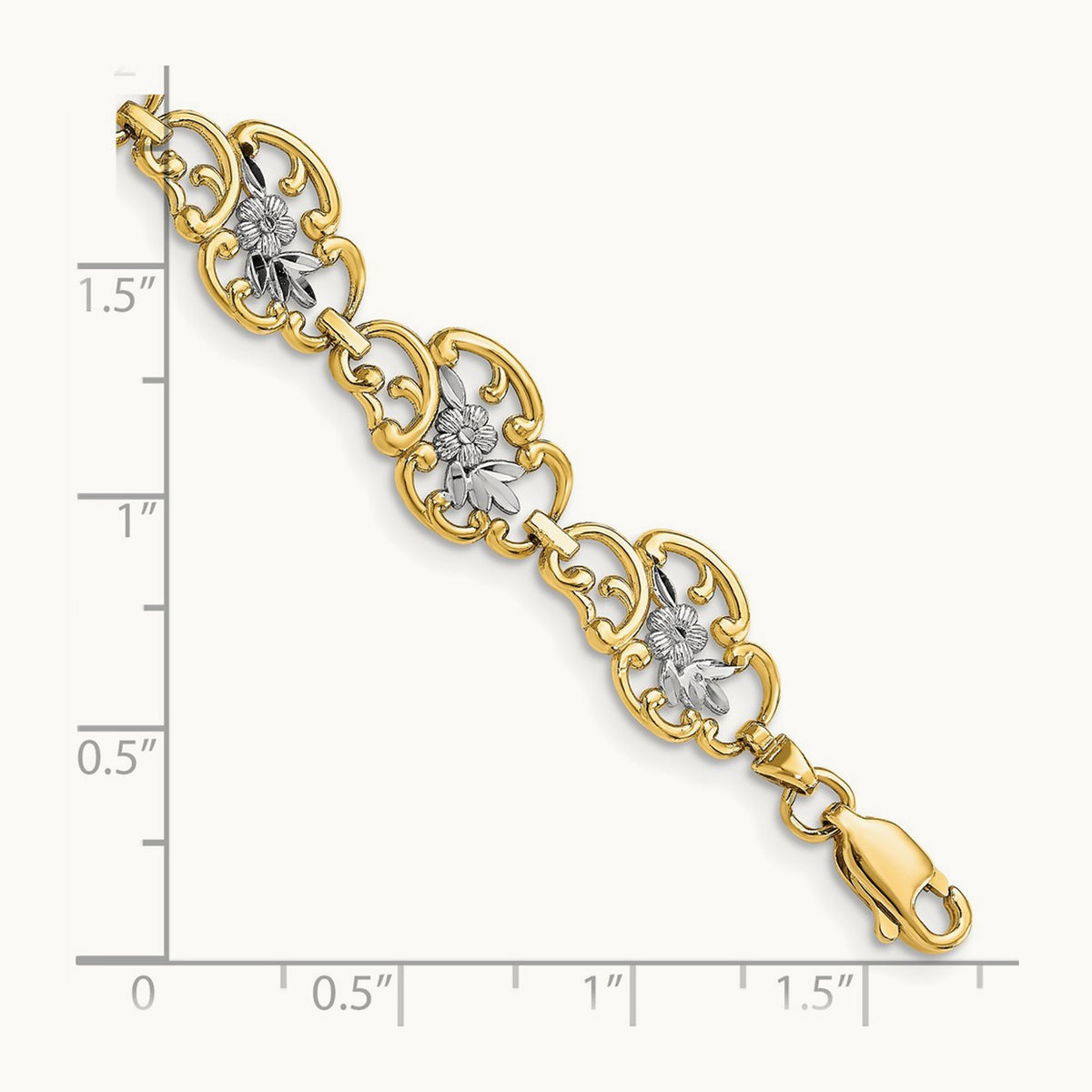 Diamond-Cut Fancy Bracelet, 14K with White Rhodium