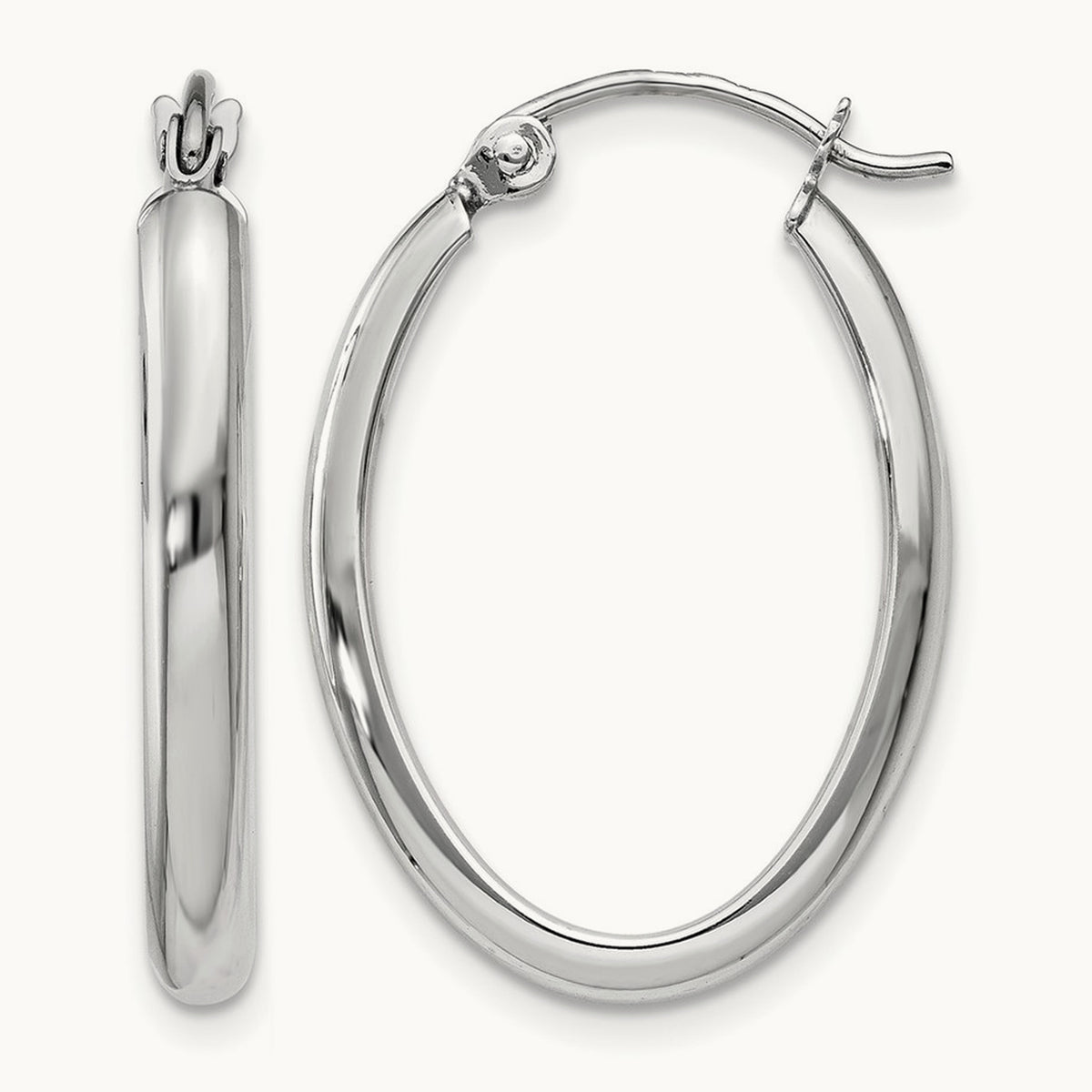 Polished Oval Tube Hoop Earrings — 14K White Gold