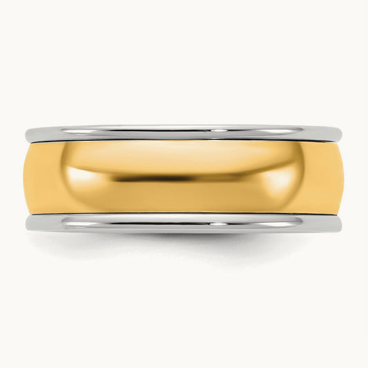 W/Y Half Round Wedding Band, 7mm, 14K Two-tone