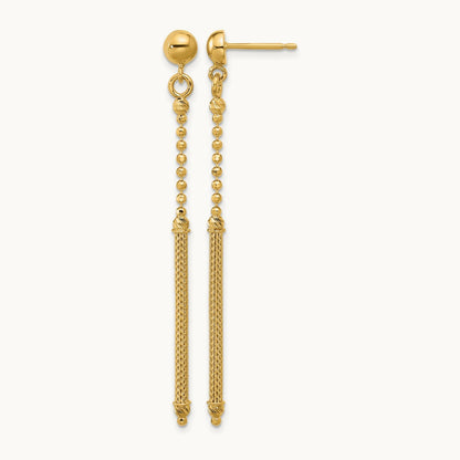Polish/Texture/Dia-cut Bead w/Bar Dangle Post Earrings, 14K — Leslie's