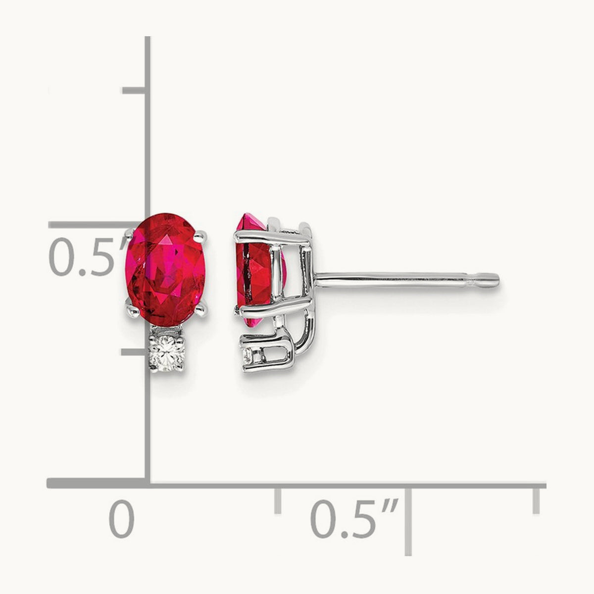 6x4mm Oval Ruby & AAA Diamond Earrings, 14K White Gold