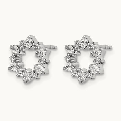 Diamond Fancy Sunburst Earrings, 14K White Gold