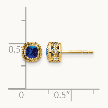 Cushion Sapphire and Diamond Earrings, 14K