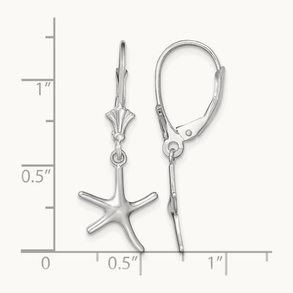 Mini Dancing Starfish Leverback Earrings in 14K White Gold