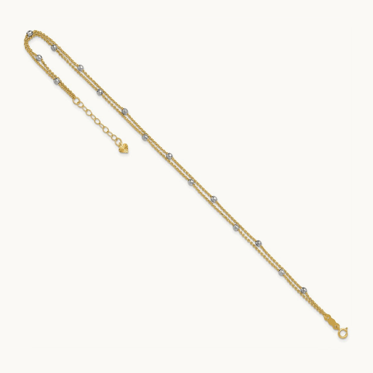 2-Strand Spiga Mirror Beads 9in Plus 1in Ext. Anklet, 14K Two-tone
