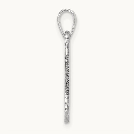 White Gold Script Letter M Initial Pendant, 14K White Gold