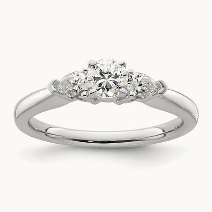 3-Stone Diamond Peg Set Semi-mount Engagement Ring, 14K White Gold