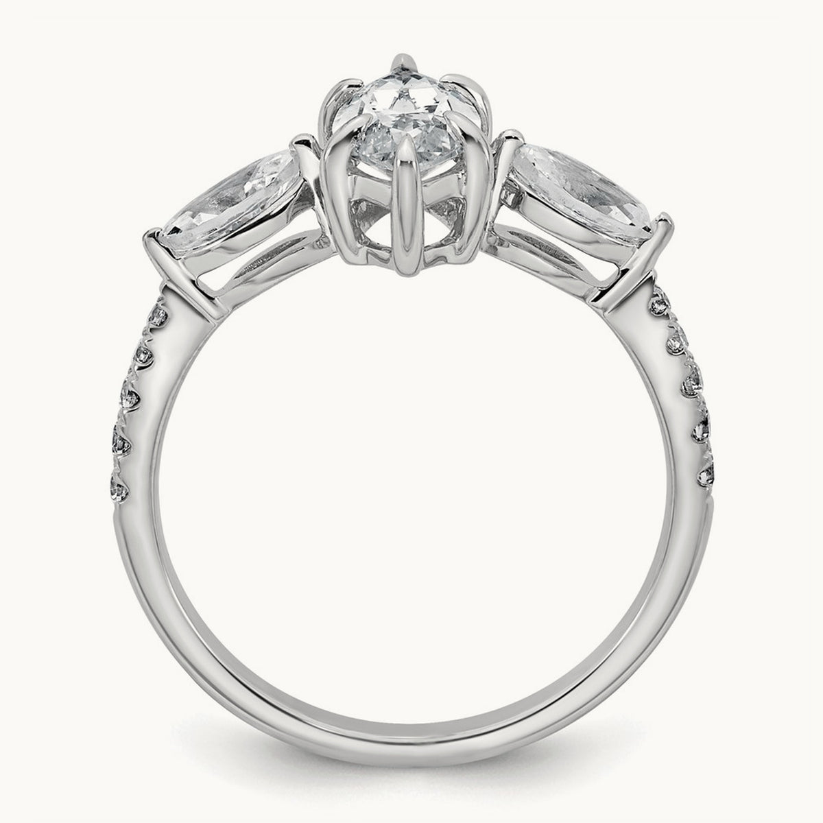 Marquise 3 Stone Engagement Ring, 1.50-2.00 ct tw Lab-Grown Diamond — 1 1/2 ct, 14K White Gold