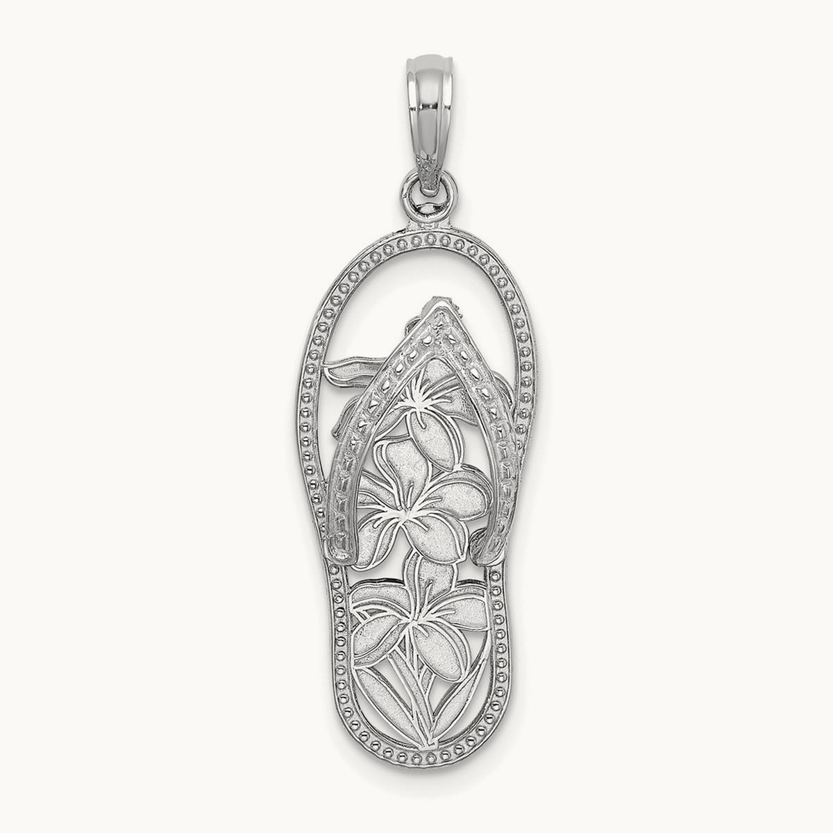 Polished Multi Flower Flip-Flop Charm — 14K White Gold