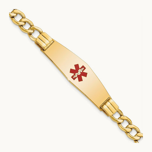 Semi-Solid Medical Soft Diamond Shape Red Enamel Curb Link ID Bracelet — 8mm