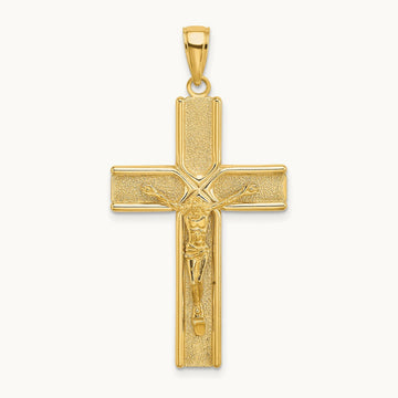 W/ Satin Finish Crucifix Charm, 14K