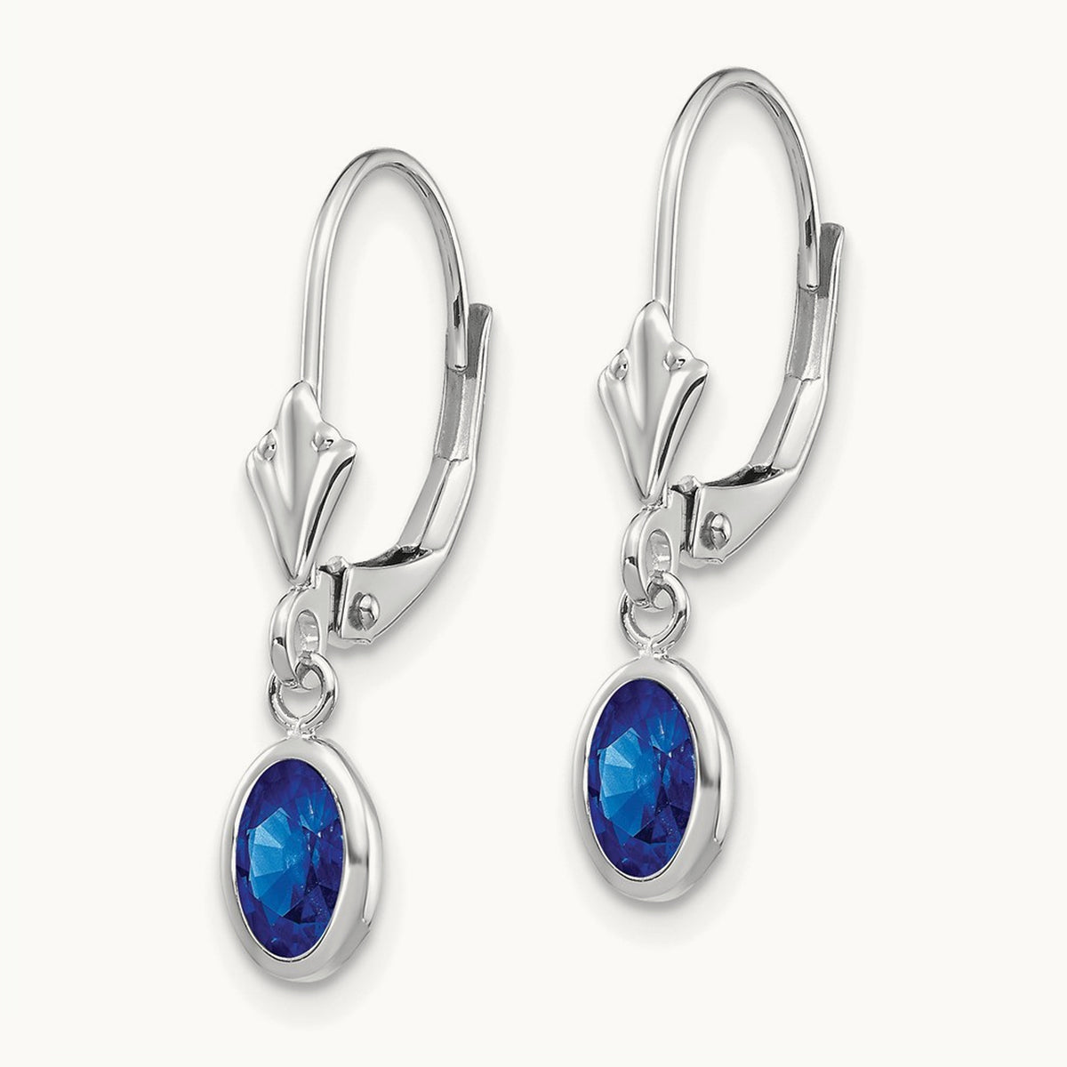 6x4 Oval Bezel September/Sapphire Leverback Earrings — 14K White Gold