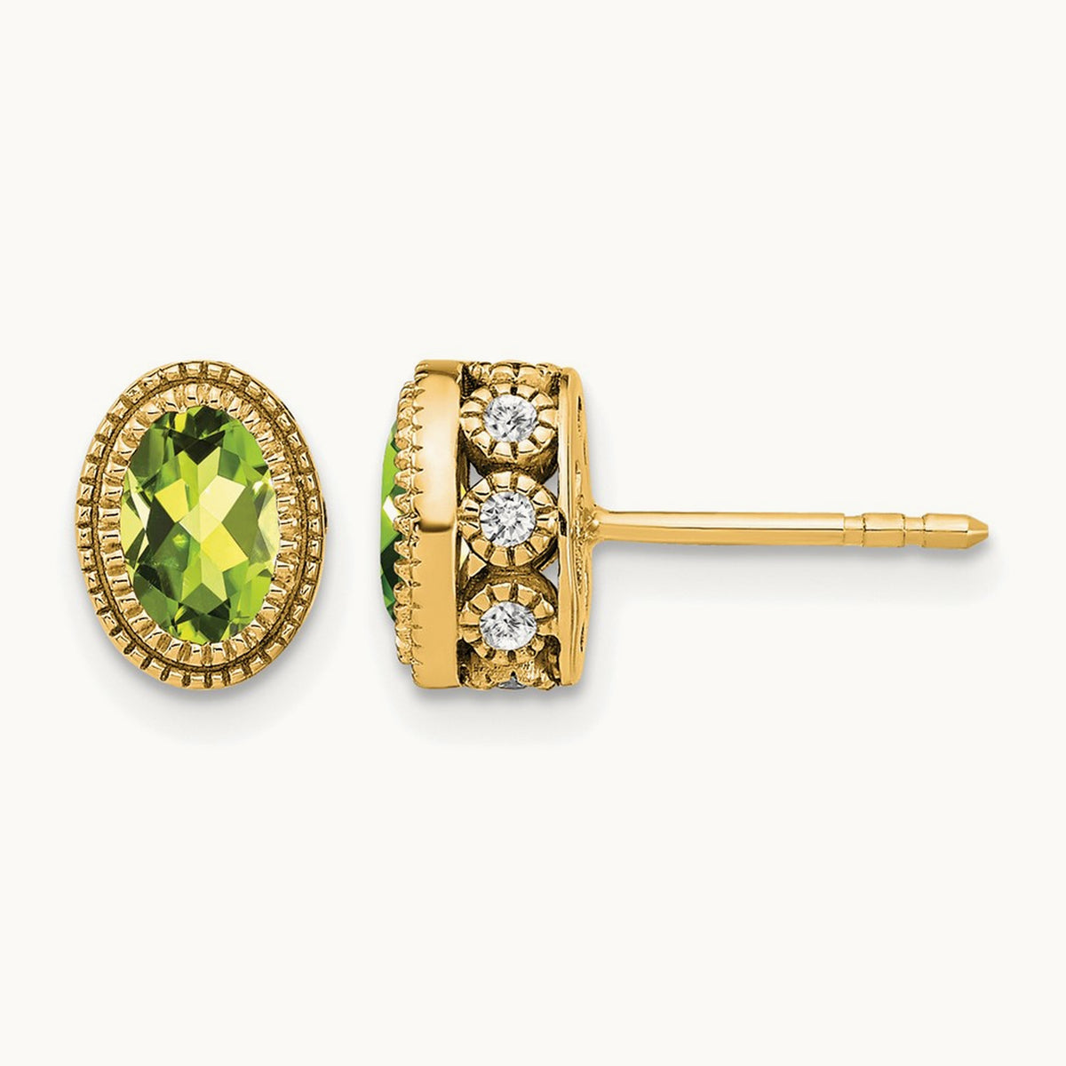 Oval Peridot and Diamond Earrings — 14K Yellow Gold
