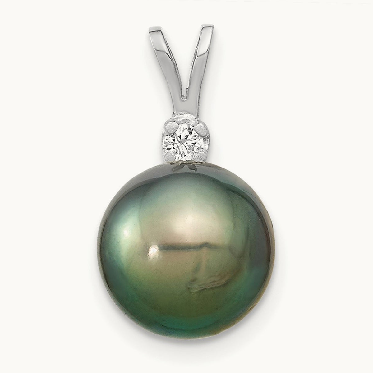 WG 10- Round Saltwater Cultured Tahitian Pearl .05ct Dia. Pendant, 14K