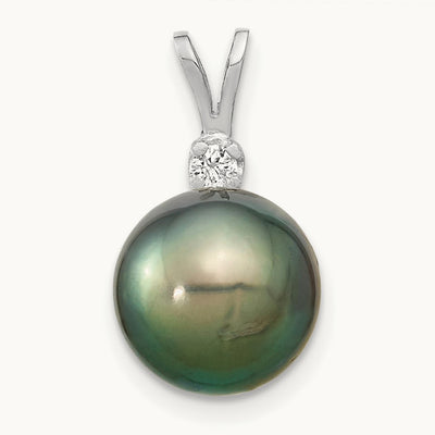 WG 10- Round Saltwater Cultured Tahitian Pearl .05ct Dia. Pendant, 14K
