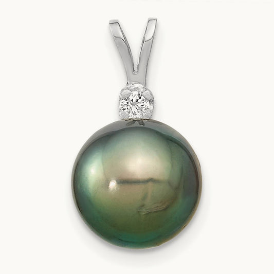 WG 10- Round Saltwater Cultured Tahitian Pearl .05ct Dia. Pendant, 14K