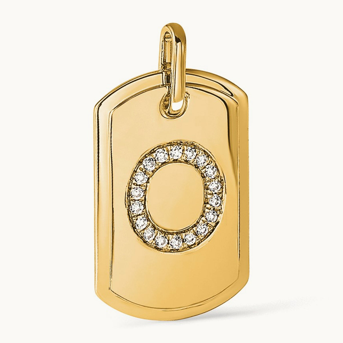 Diamond Dog Tag Charm — 14K Yellow Gold, O