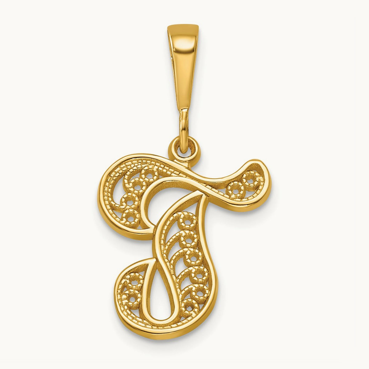 Polished Script Filigree Initial Pendant — T