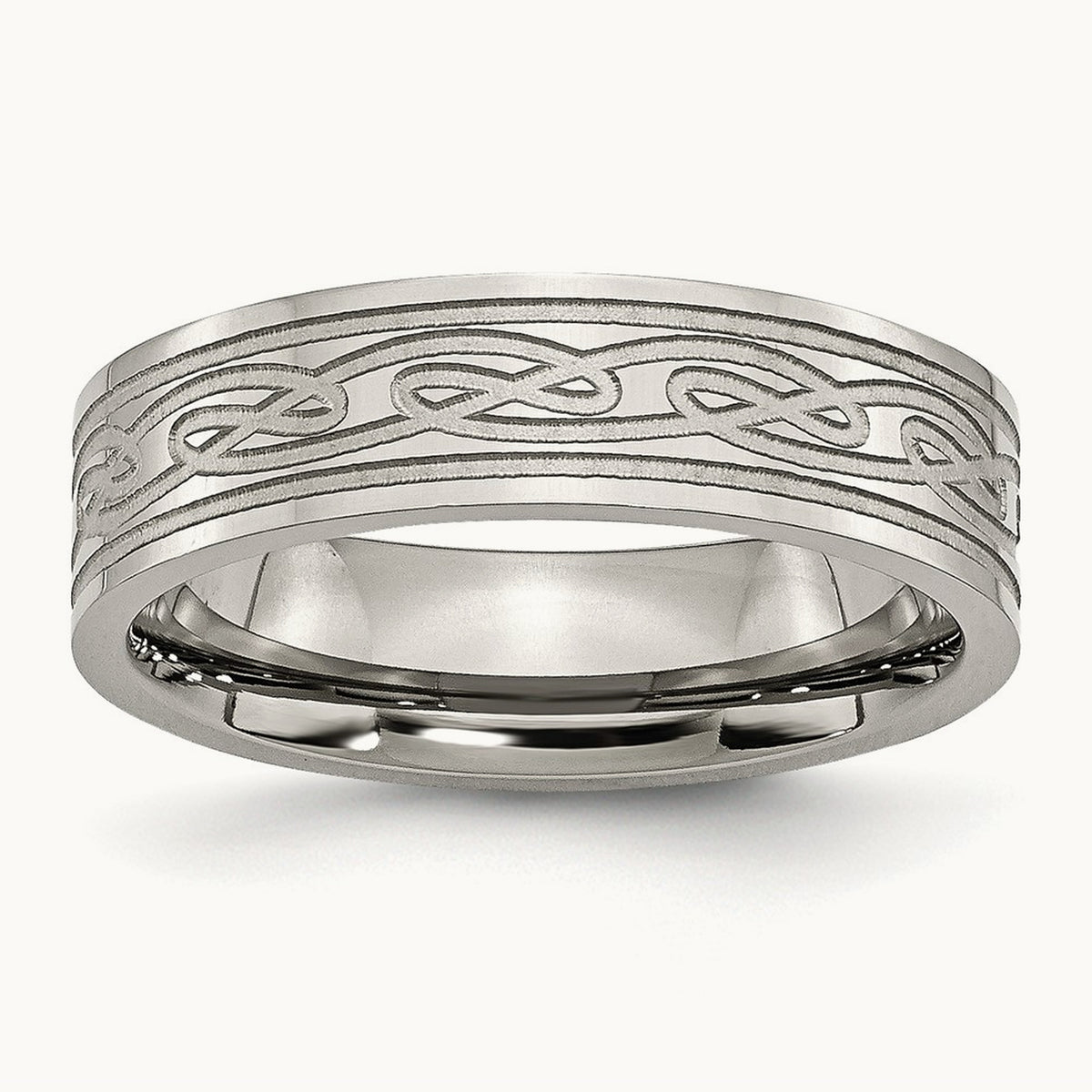 Brushed Celtic Laser Etched Flat Band — 10