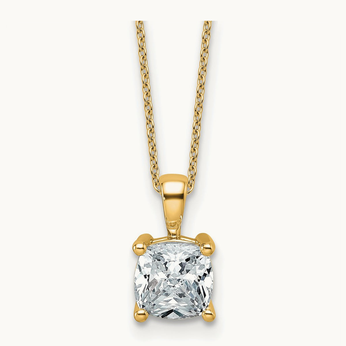Cushion Pendant Necklace, 0.50-2.00 ct tw Lab-Grown Diamond — 2 ct, 14K Yellow Gold
