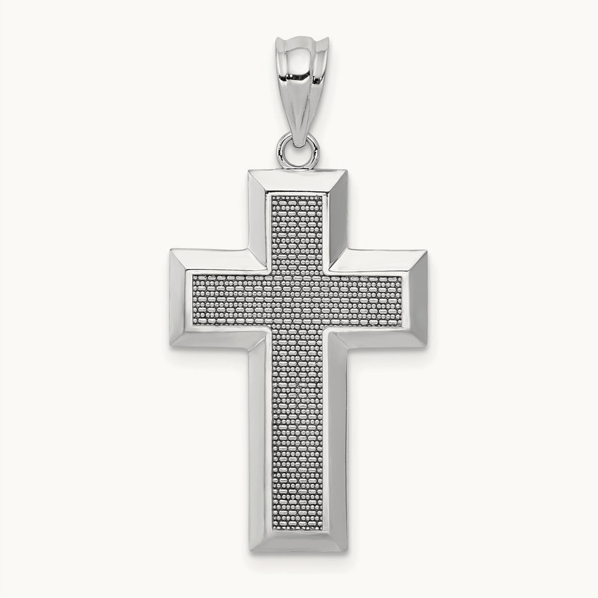 Polished / Textured Cross Pendant — 14K White Gold