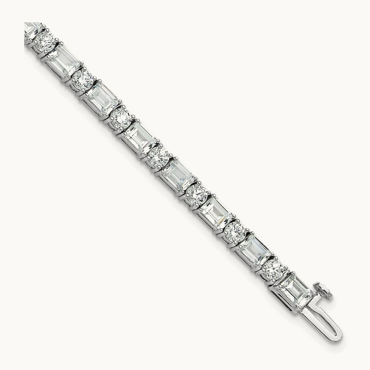 Emerald/Round Tennis Bracelet, 10.00 ct tw Lab-Grown Diamond — 14K White Gold