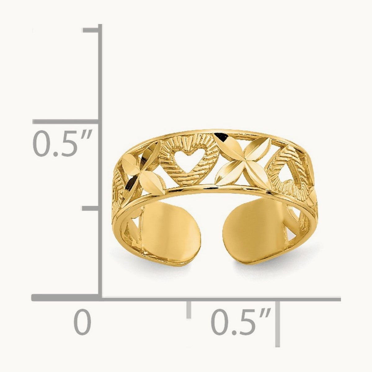 Diamond-cut \ X\" & Heart Toe Ring", 14K
