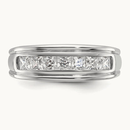 IBGoodman Men's Polished & Grooved Square Diamond Ring, 14K White Gold