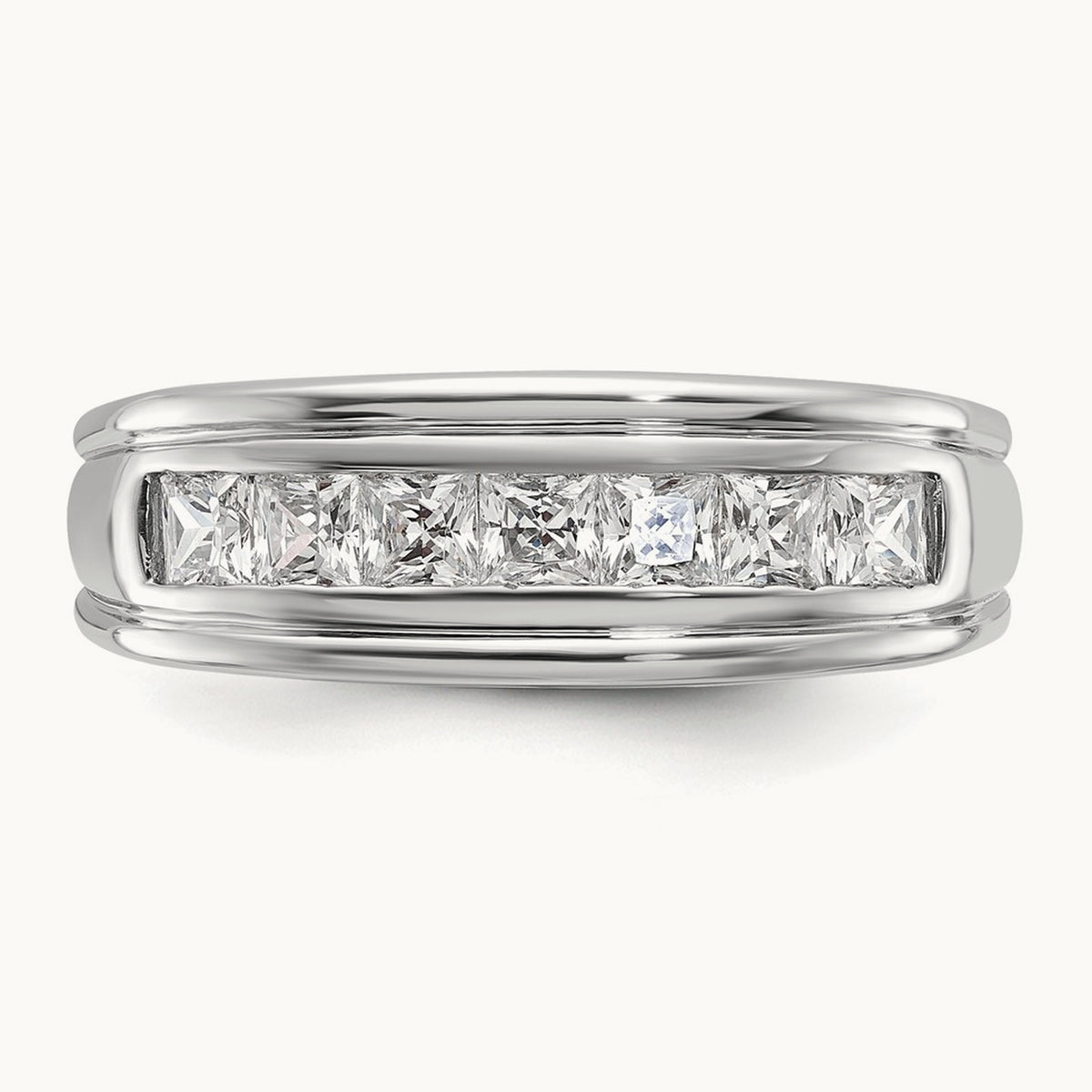 IBGoodman Men's Polished & Grooved Square Diamond Ring, 14K White Gold