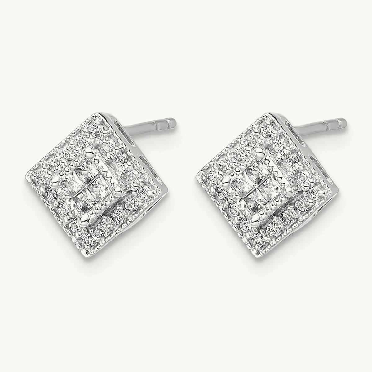Diamond Post Earrings, 14K White Gold