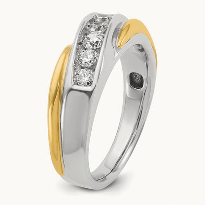 14ktt IBGoodman Men's Polished and Grooved 5-Stone Diamond Ring