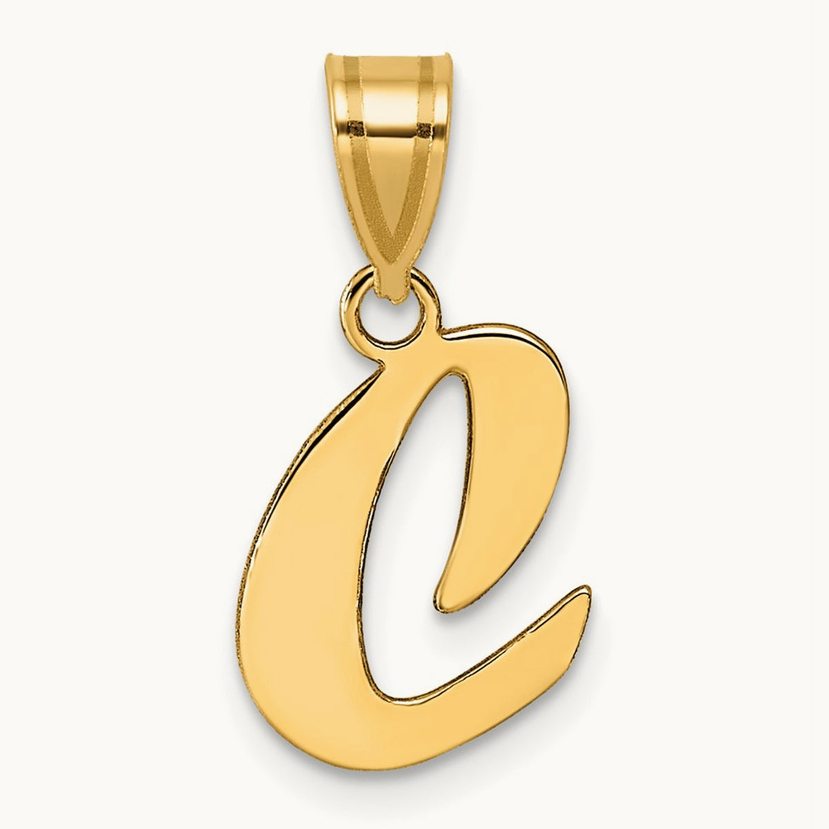 Polished Script Initial Pendant — 14K Yellow Gold, C