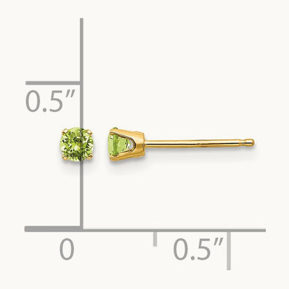 August/Peridot Post Earrings — 3mm