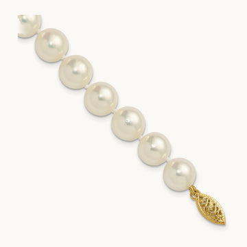 9- White Rnd Akoya Saltwater Cultured Pearl 7in Bracelet, 10mm, 14K