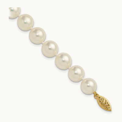 9- White Rnd Akoya Saltwater Cultured Pearl 7in Bracelet, 10mm, 14K