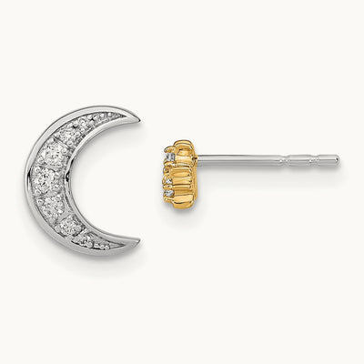 Moon and 3-Stars Diamond Mis-match Post Earrings, 14K Two-tone