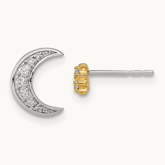 Moon and 3-Stars Diamond Mis-match Post Earrings, 14K Two-tone