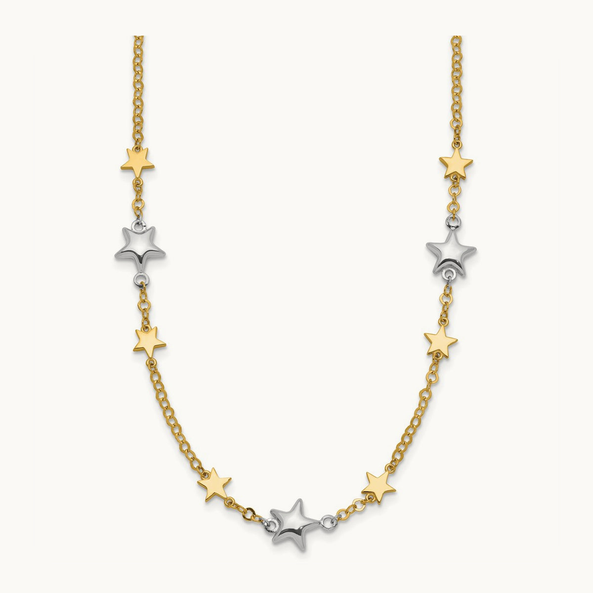 Stars w/1in ext. Necklace, 14K Two-tone