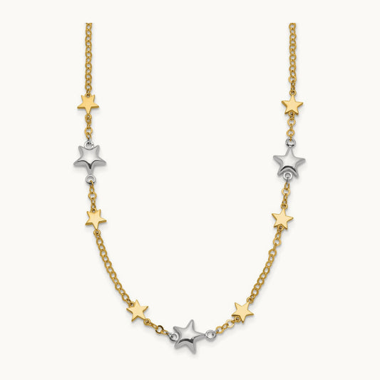 Stars w/1in ext. Necklace, 14K Two-tone
