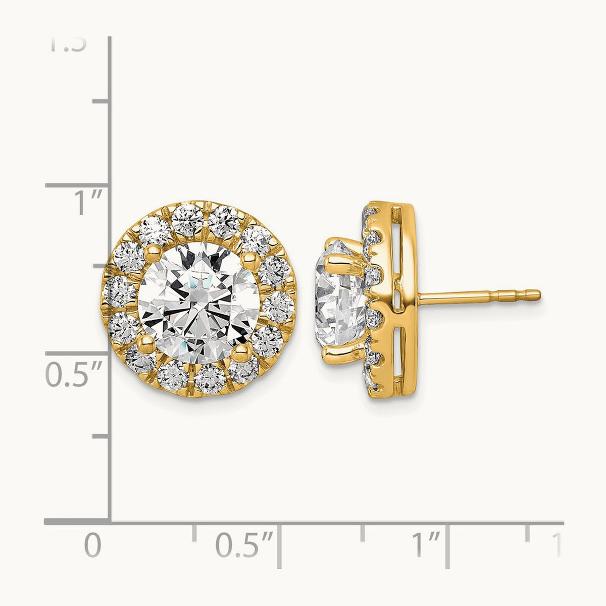 Round Halo Post Earrings, 0.50-7.50 ct tw Lab-Grown Diamond — 7 5/8 ct, 14K Yellow Gold