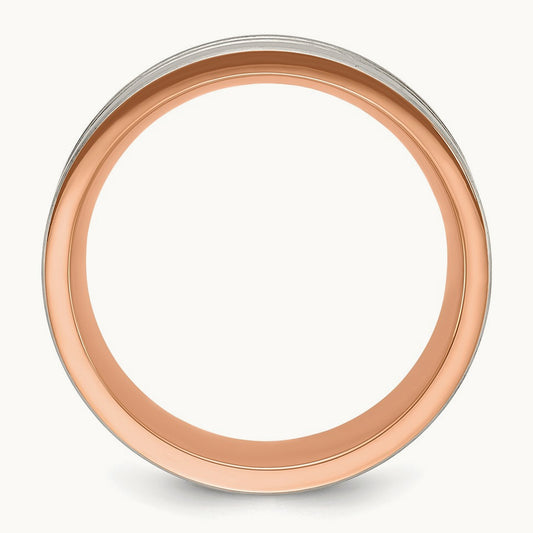 Brushed and Polished Rose IP-plated Stripes Band, 8mm, Titanium