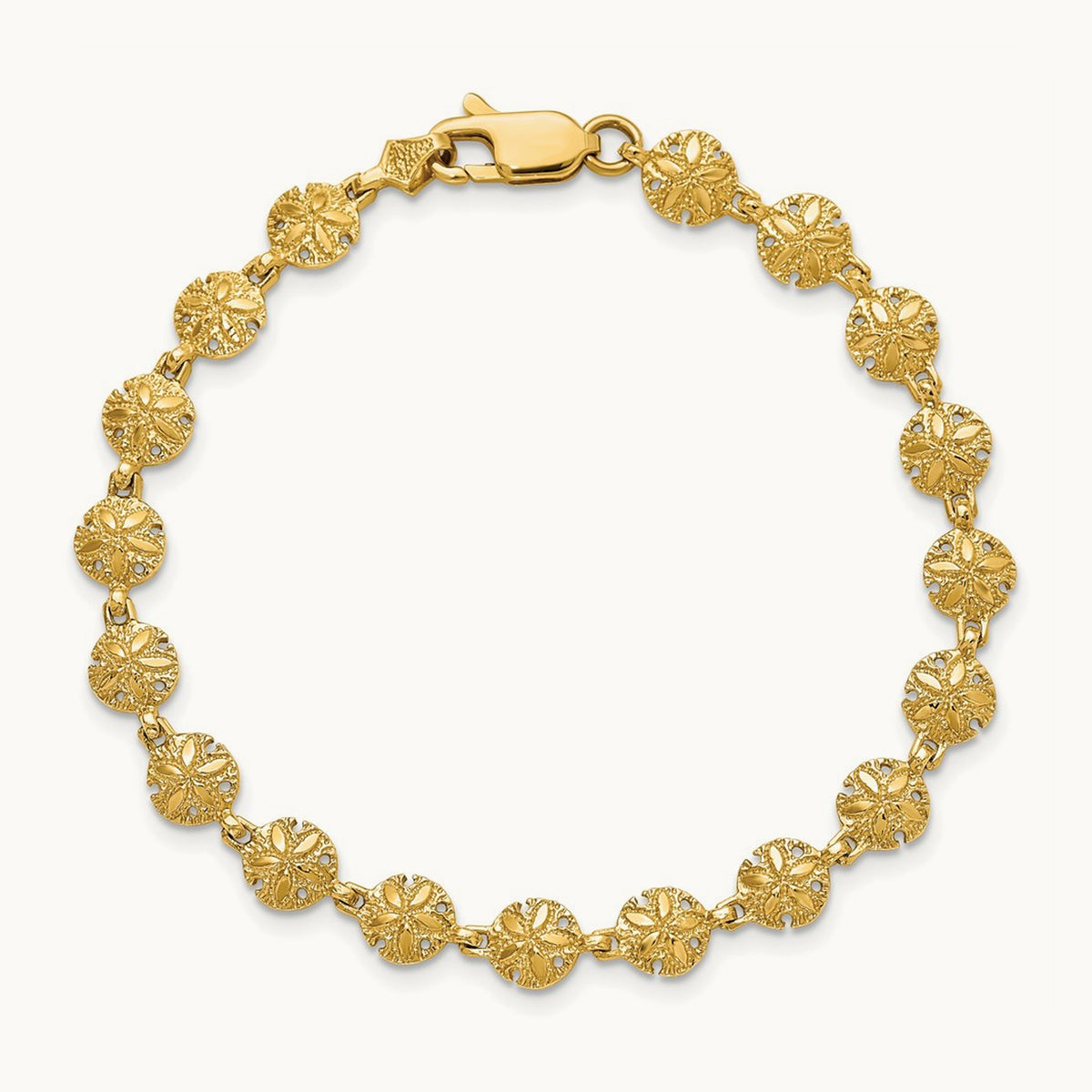 Polished /Textured Mini Sand Dollar Bracelet, 14K