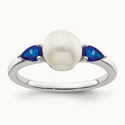 FWC Pearl and Sapphire Ring, 14K White Gold
