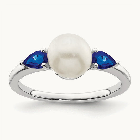 FWC Pearl and Sapphire Ring, 14K White Gold