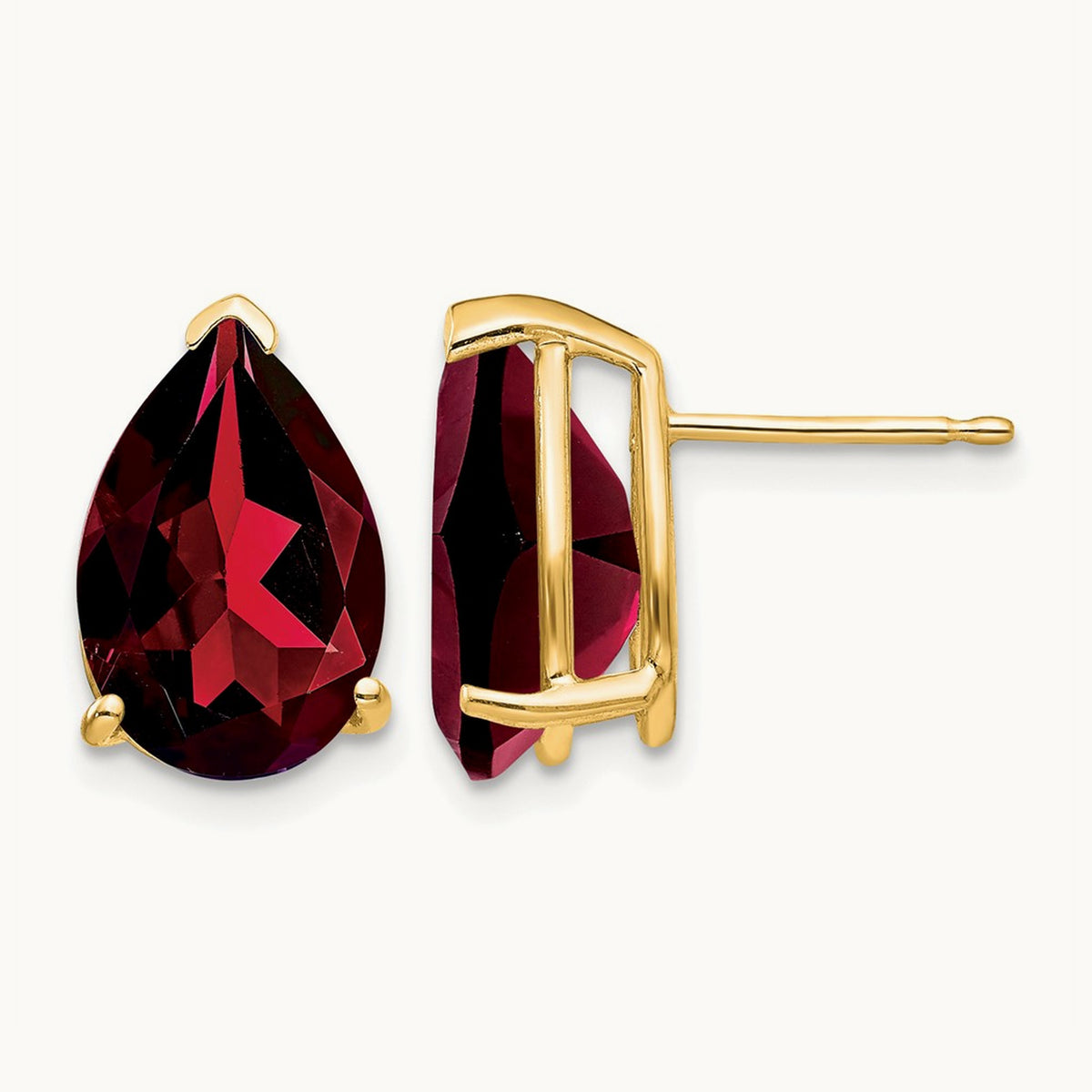 Garnet Pear Stud Earrings, 14K