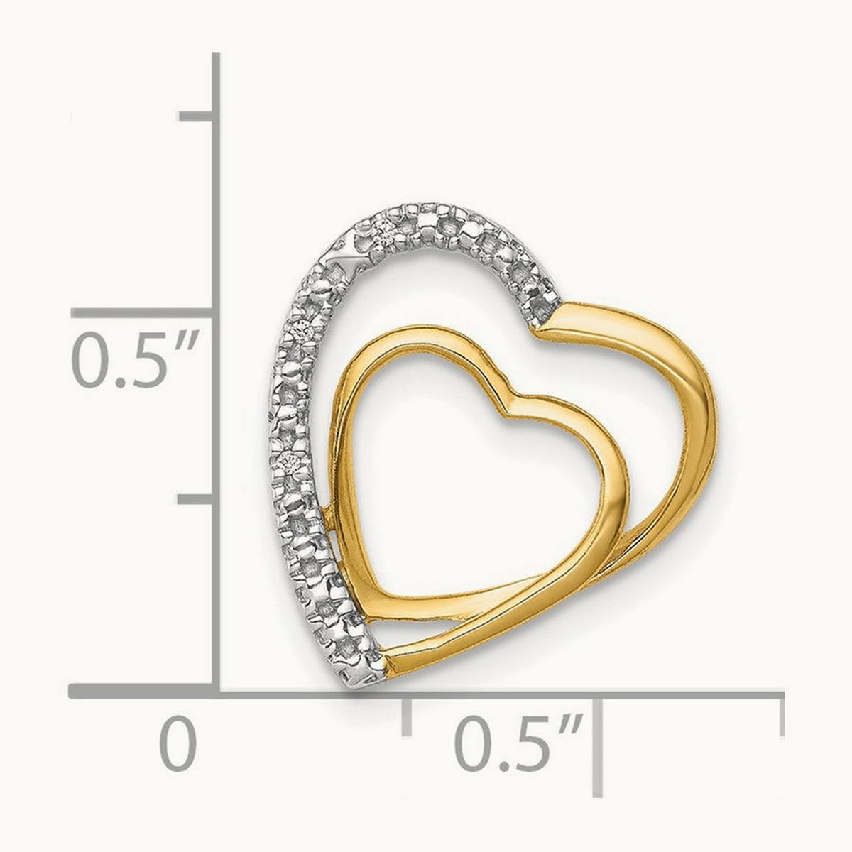 .01ct. Diamond Double Heart Chain Slide, 14K with Rhodium