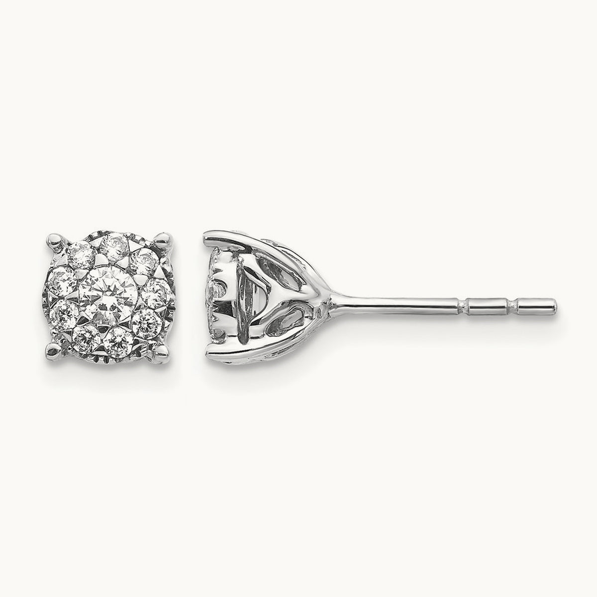 Diamond Cluster Post Earrings, 14K White Gold