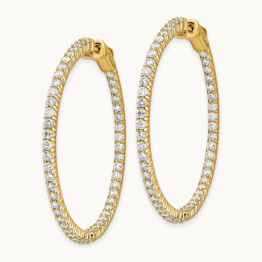 Diamond Round Hoop w/Safety Clasp Earrings, 14K